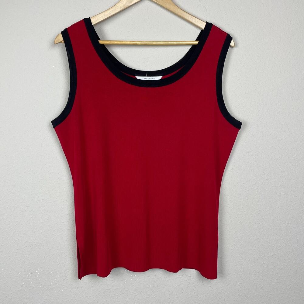 Exclusively Misook‎ Tank Top Size L Red Black Trim Career Classic Minimalist
